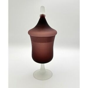 Vintage Empoli Style Amethyst Satin Glass Apothecary Jar Pedestal MCM Decor